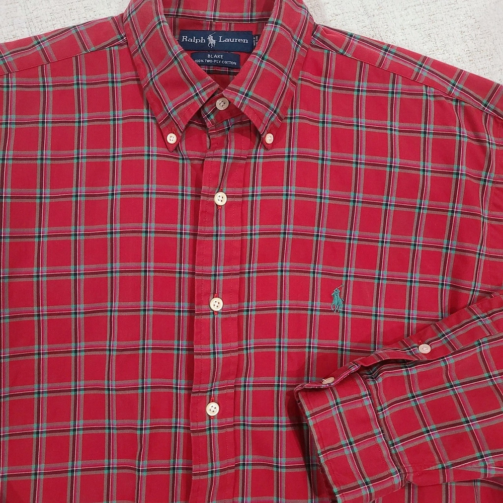 Polo Ralph Lauren Shirt Mens Large Red Green Christmas Plaid Blake Button Down